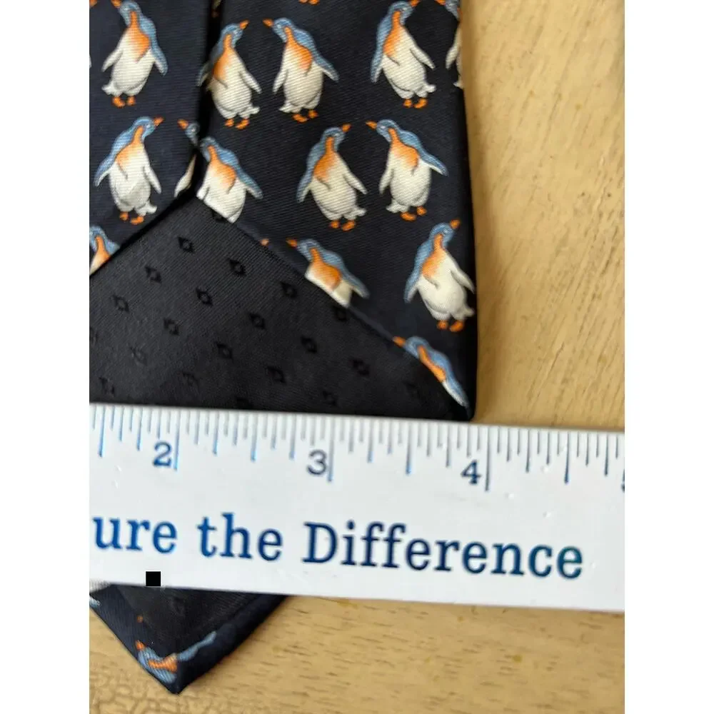 VTG Silk Black necktie penguins Partners Love Retro print gallery collection USA